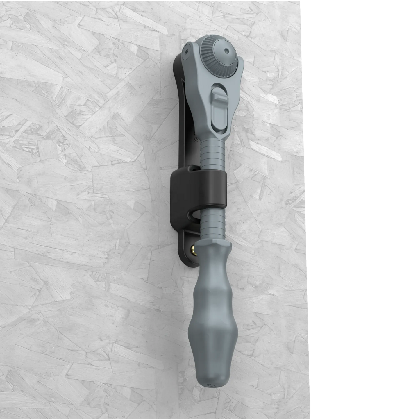 Wera Tool Rebel Zyklop Speed Knarre 1/2 Zoll Halterung mit ausgegrautem Zyklop Speed in der Halterung an einer Wand