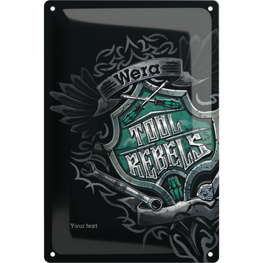 Wera Blechschild Werkstatt mit Tool Rebel Motiv und Gravur