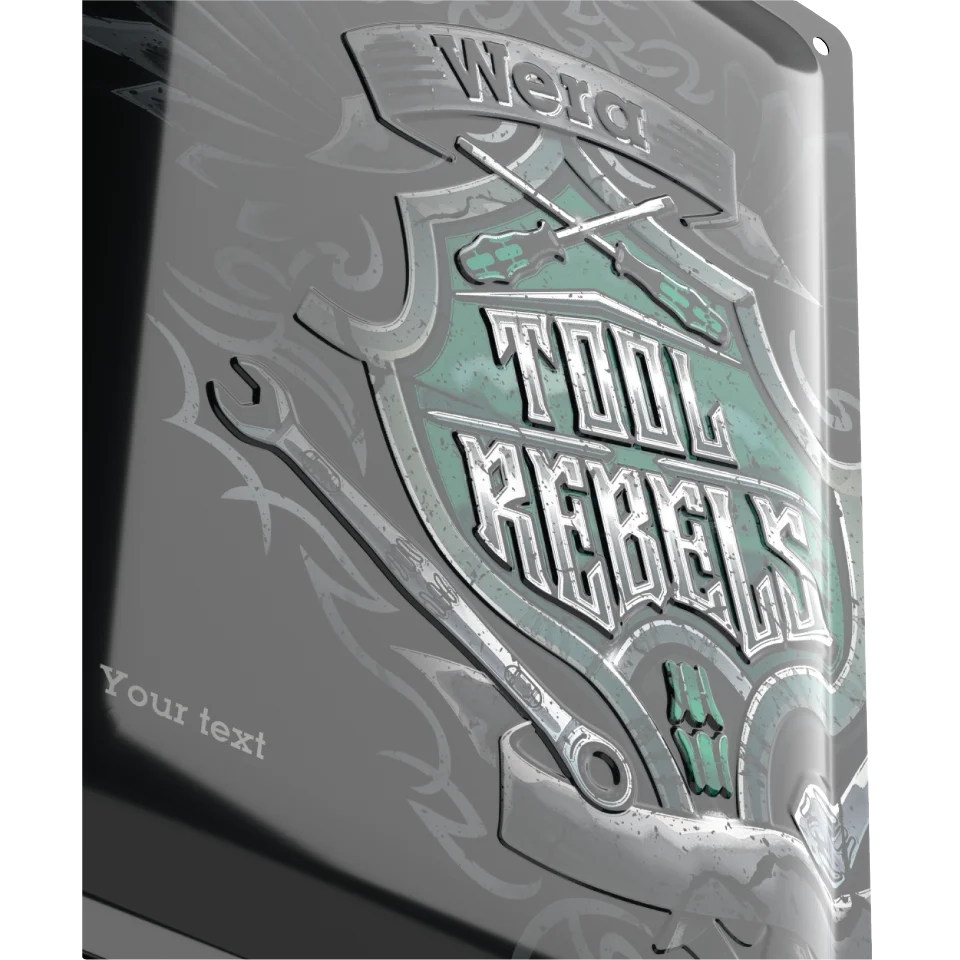Wera Blechschild Werkstatt Detailansicht des Tool Rebel Designs