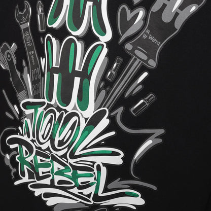 Wera Tool Rebel Pullover mit Graffiti auf dem Rücken in Nahaufnahme