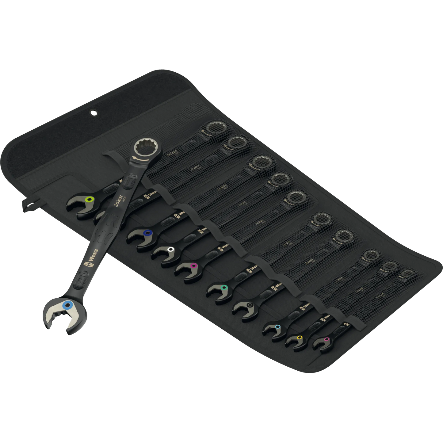 Wera Tool Rebel Shop-Ringratschen Maulschluessel Joker Set Produktbild ein Maulschluessel vorne geöffnete Werkzeugtasche
