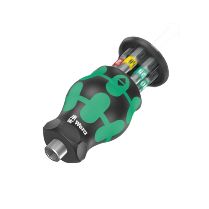 Wera Tool Rebel Shop Produktbild Schraubendreher Stubby mit Auszug des Bit Magazins