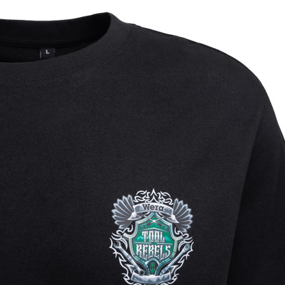 Wera Tool Rebel Merchandise T-Shirt "Be a Tool Rebel" schwarz mit LogoWera Tool Rebel Merchandise T-Shirt "Be a Tool Rebel" schwarz Detail mit Logo