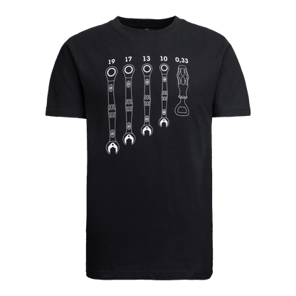Wera Tool Rebel T-Shirt "Flaschenöffner" schwarz mit Schraubenschlüssel Aufdruck auf der Brust