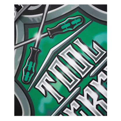 Wera Werkstattbanner mit Tool Rebels Schriftzug und gekreuzten Schraubendrehern im Wappen