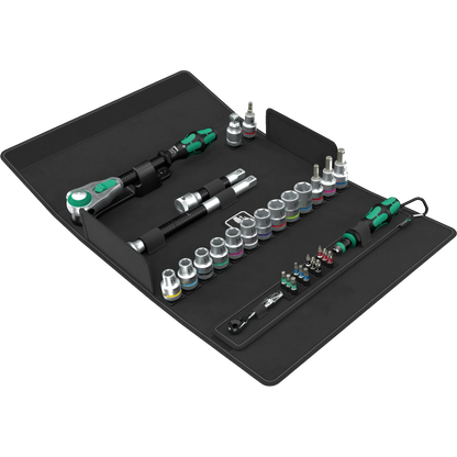 Wera Tool Rebel Shop Zyklop Speed 1/2 Zoll Knarrenset Produktbild Tasche mit Werkzeug ausgebreitet