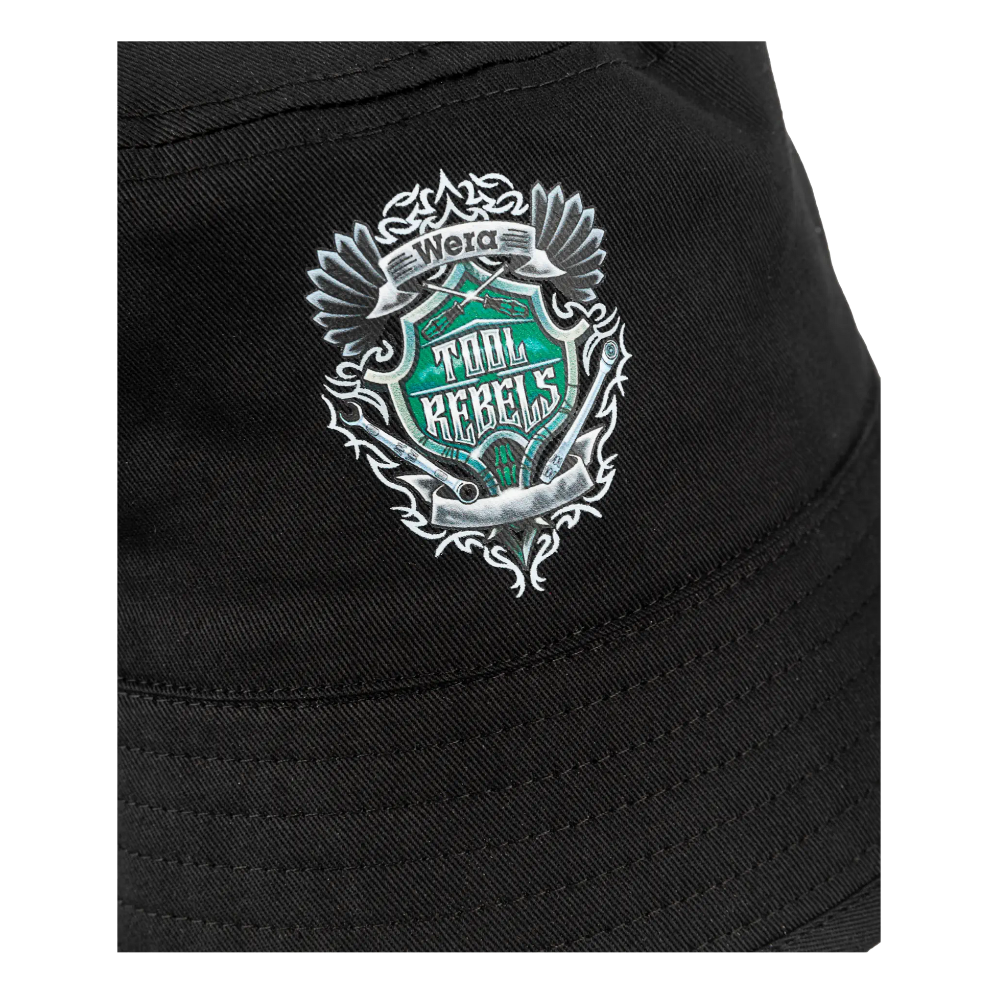 Wera Fischerhut mit Tool Rebels Wappen auf schwarzem Stoff