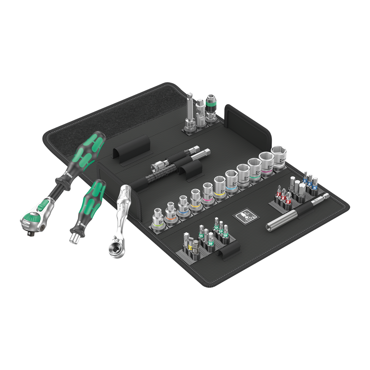 Wera Tool Rebel Knarren Set 1/4 Zoll vor aufgeklappter Tasche