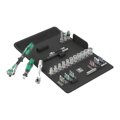 Wera Tool Rebel Knarren Set 1/4 Zoll vor aufgeklappter Tasche