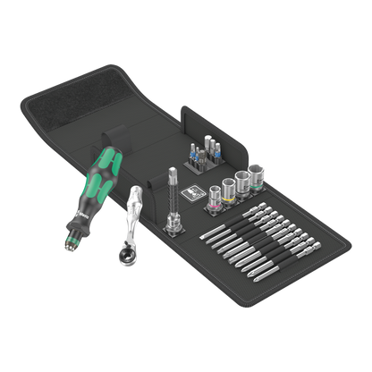 Wera Tool Rebel Schraubwerkstatt Werkzeug vor aufgeklappter Tasche